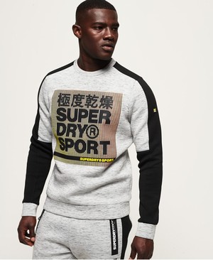 Superdry Gym Tech Colour Block Crew Férfi Pulóver Világos Szürke/Fekete | SEVTK5908